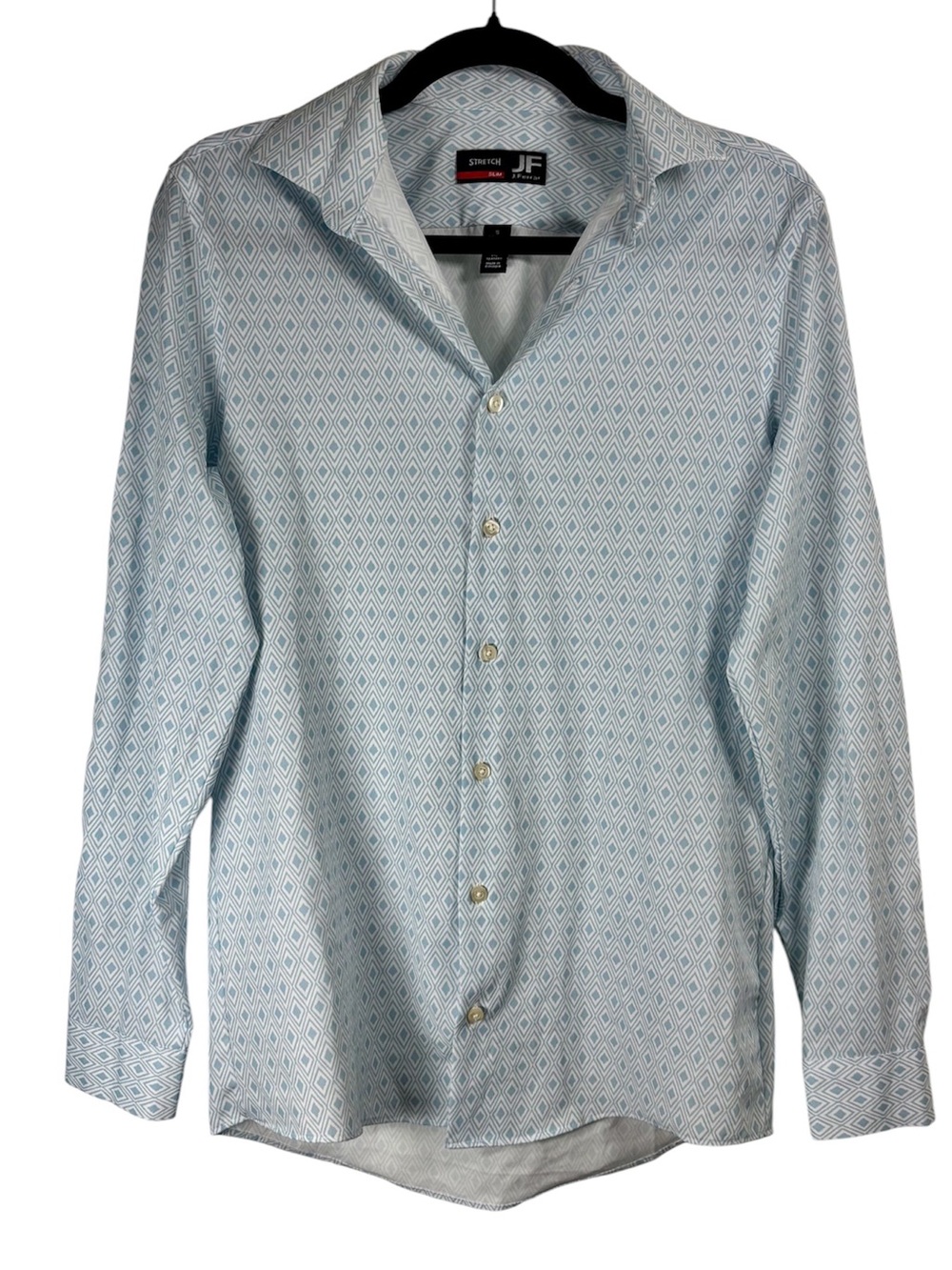 JF J.Ferrar Men's Light Blue Geometric Print stretchy Slim Fit Dress Shirt